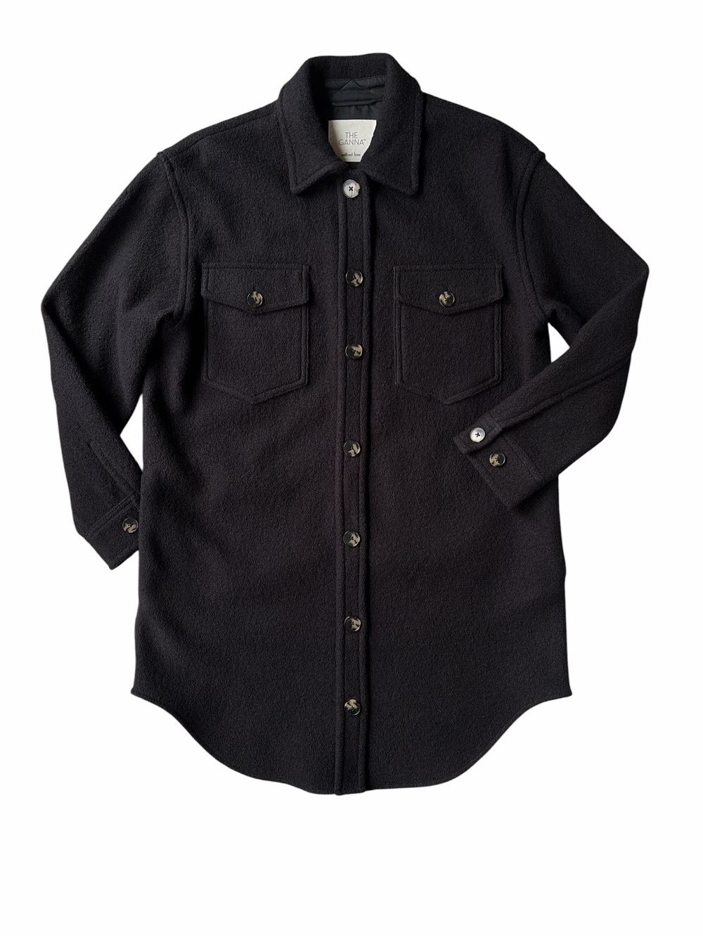 Aritzia Wilfred Free The Ganna Merino Wool Shirt Jacket Black Oversized Size XS